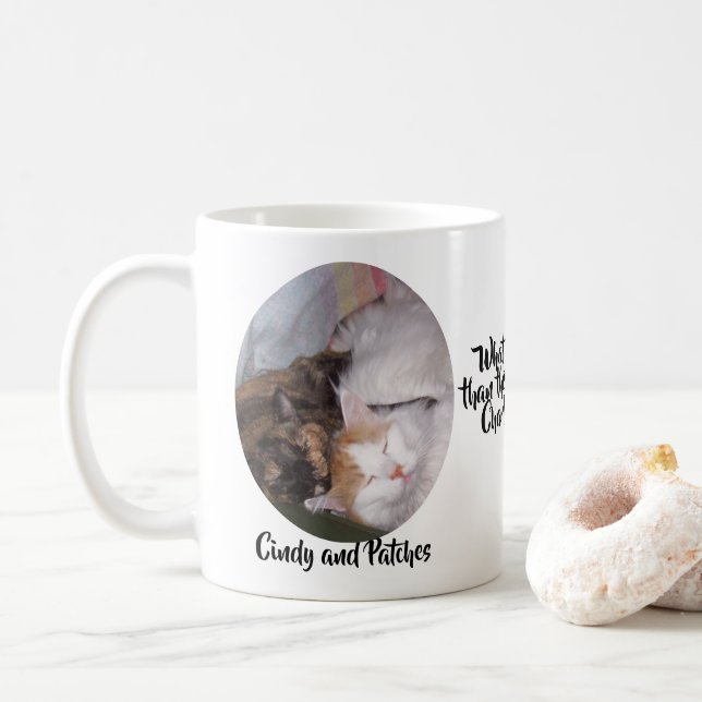 Katzen Größere Liebe Zwei Foto und Namen Kaffeetasse (Mit Donut)