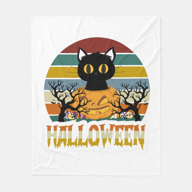 Katzen Halloween Fleecedecke (Vorderseite)