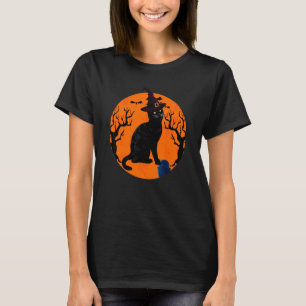 Katzen-Halloween-Kostüm Hexenhut und Mond T-Shirt