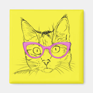 Katzen Haustiere Blume Art Abstrakt Vintag Niedlic Magnet