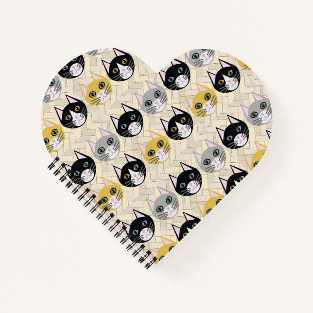 Katzen Herringbone Beige Notizbuch (Vorderseite)