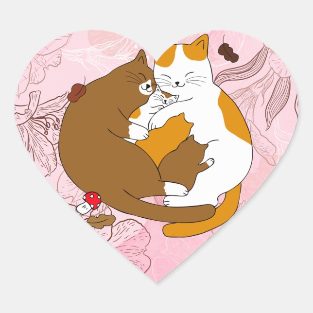 Katzen Herz-Aufkleber (Vorderseite)
