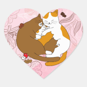 Katzen Herz-Aufkleber