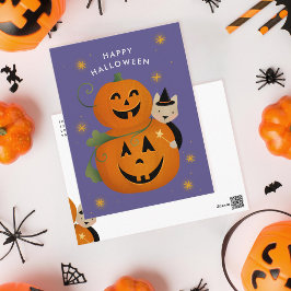 Katzen Hexe und glückliches Halloween der Kürbisla Feiertagspostkarte