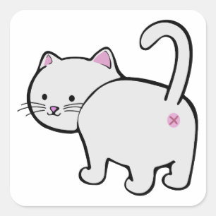 Katzen-Hintern-Weiß Quadratischer Aufkleber