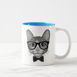 Katzen-Hipster mit Polka-Punkt-Bogen-Krawatte Zweifarbige Tasse