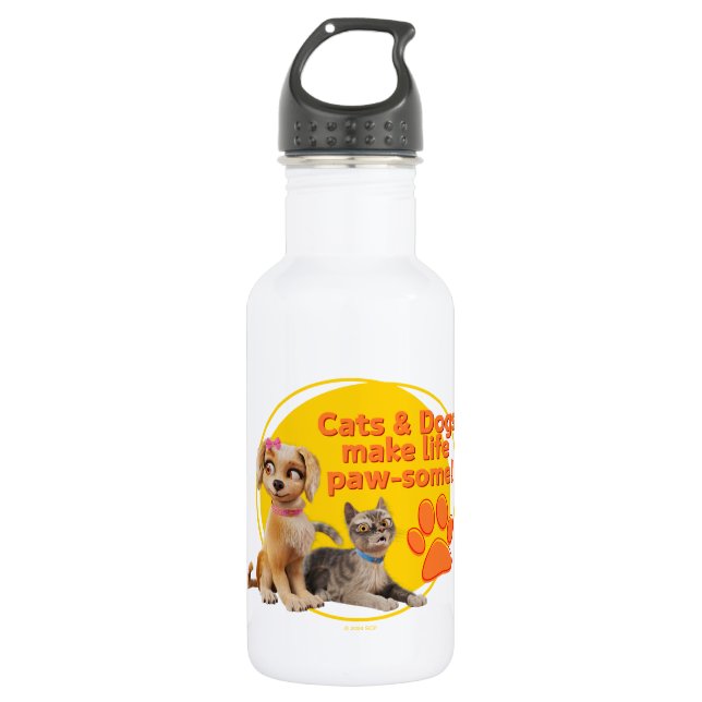 Katzen & Hunde machen das Leben zum Kinderspiel! Edelstahlflasche (Vorderseite)