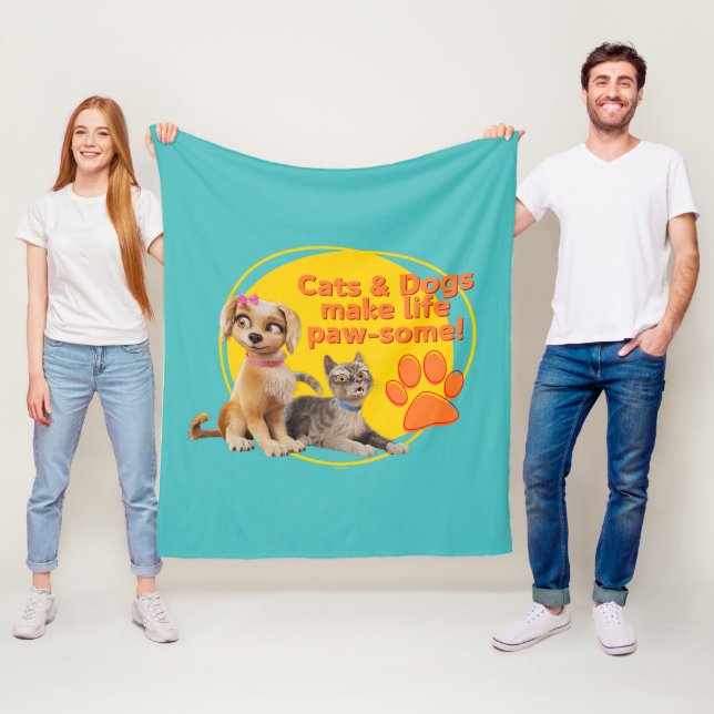 Katzen & Hunde machen das Leben zum Kinderspiel! Fleecedecke (Beispiel)