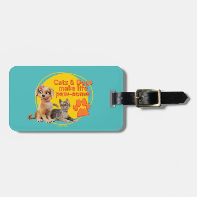 Katzen & Hunde machen das Leben zum Kinderspiel! Gepäckanhänger (Vorderseite horizontal)