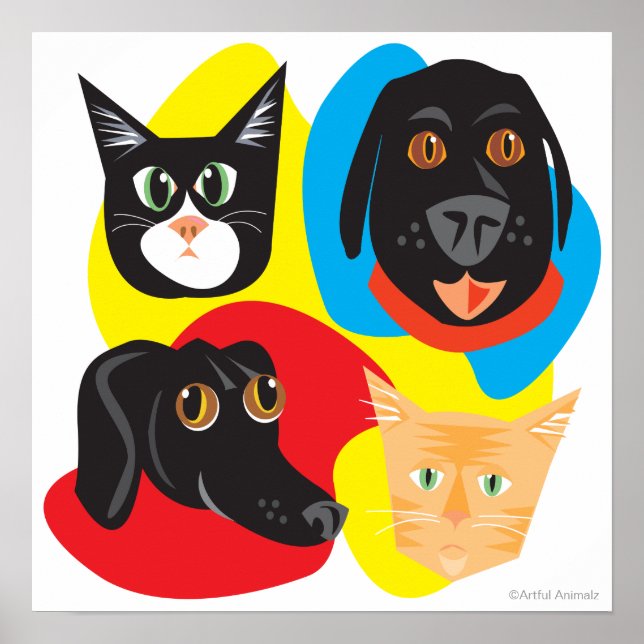 Katzen & Hunde registrieren_Frisky Freunde (Farbfo Poster (Vorne)