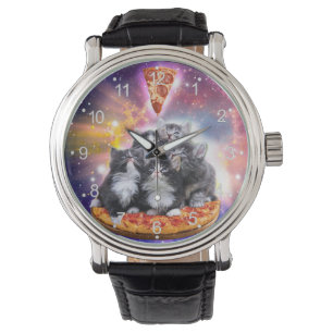 Katzen Illuminatis und Pizza Armbanduhr