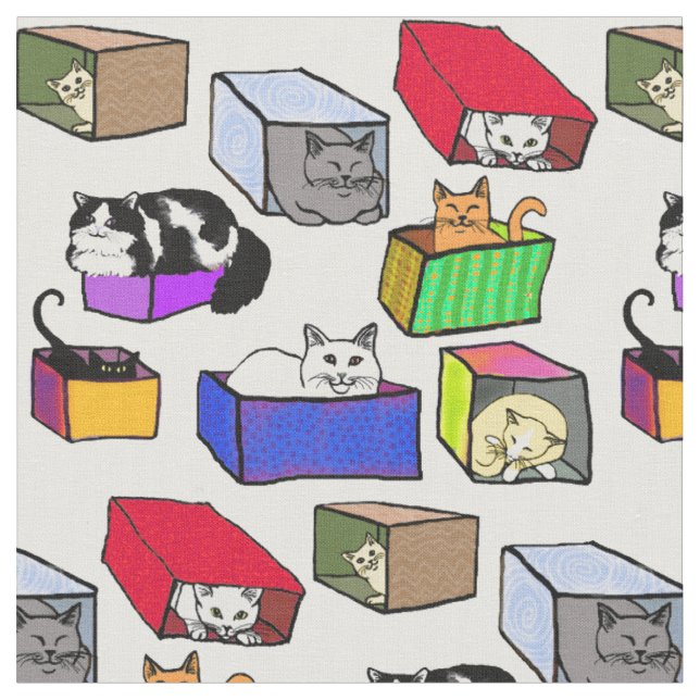 Katzen im bunten Kasten-Gewebe Stoff (Nahaufnahme)