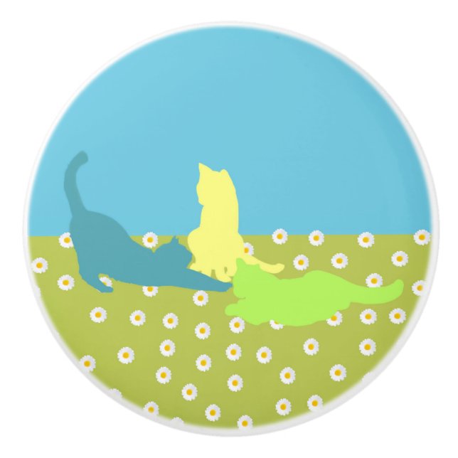 Katzen im Gras Keramikknauf (Vorderseite)