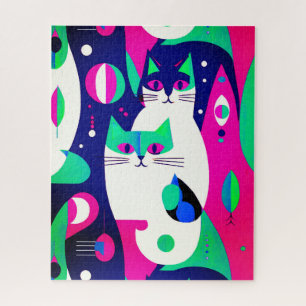 Katzen im Mid-Century-Modern-Stil auf dunkelblauem