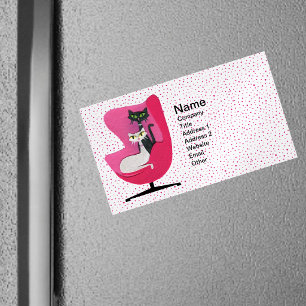 Katzen im Mid-Century-Stil in rosa Stuhl mit Punkt Magnetische Visitenkarte