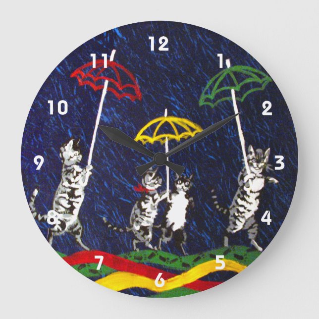 Katzen im Regen Große Wanduhr (Vorderseite)