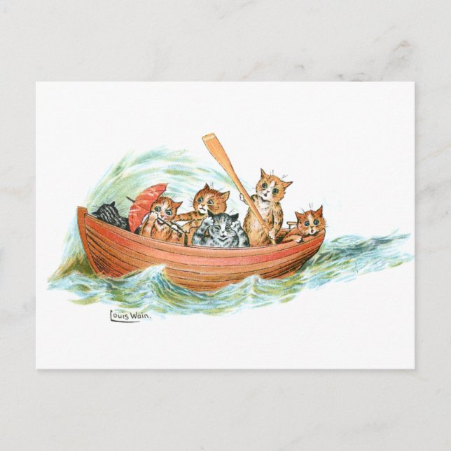 Katzen im Ruderboot Postkarte (Vorderseite)