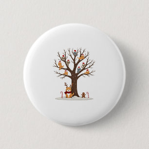 Katzen im Schnee Baum Winter Weihnachten Santa Hut Button