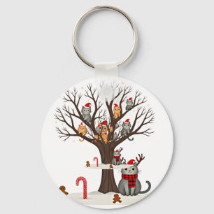 Katzen im Schnee Baum Winter Weihnachten Santa Hut Schlüsselanhänger