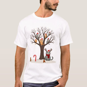 Katzen im Schnee Baum Winter Weihnachten Santa Hut T-Shirt