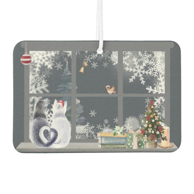 Katzen im Weihnachtsfenster Autolufterfrischer (Vorderseite)