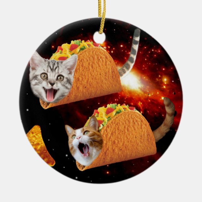 Katzen im Weltraum Keramik Ornament (Vorne)