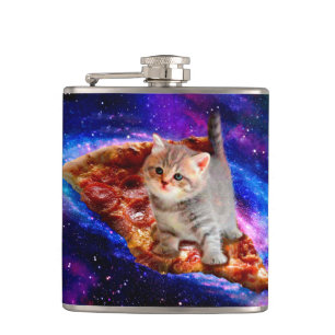 Katzen im Weltraumpizza Flachmann