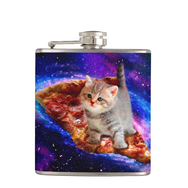 Katzen im Weltraumpizza Flachmann (Vorderseite)