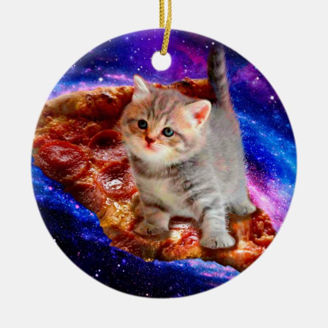 Katzen im Weltraumpizza Keramik Ornament (Vorne)