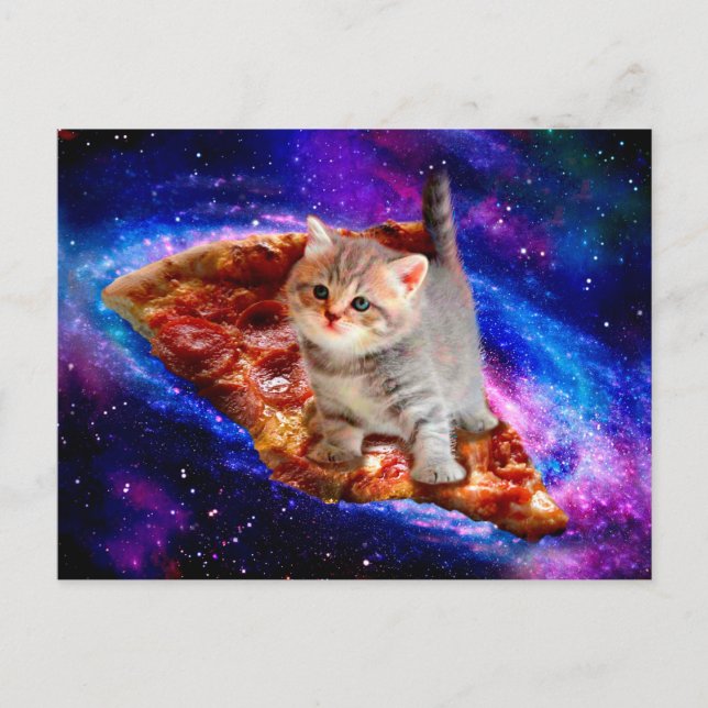 Katzen im Weltraumpizza Postkarte (Vorderseite)