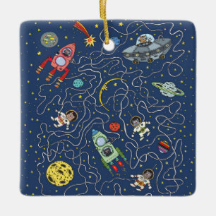 Katzen im Weltraumschmuck Keramikornament