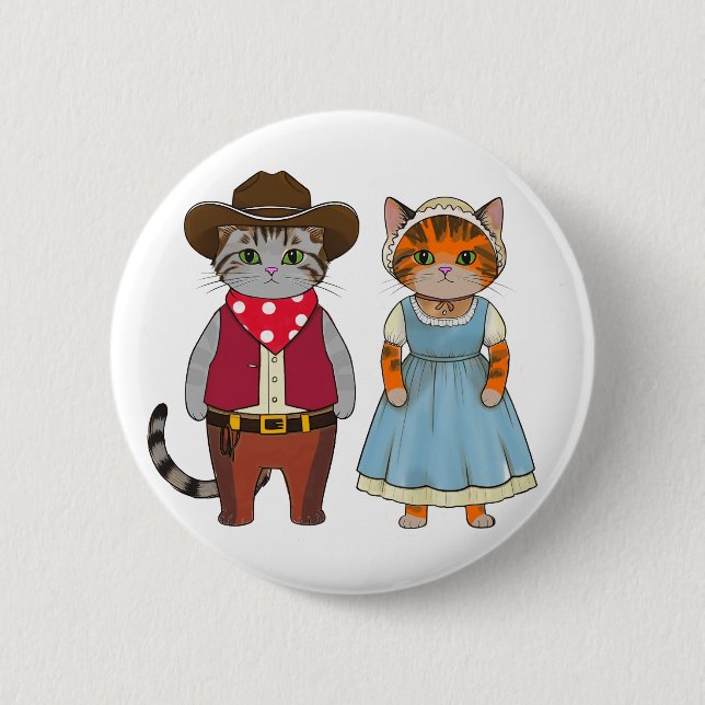 Katzen im wilden Westen, historischer Western Button (Vorderseite)