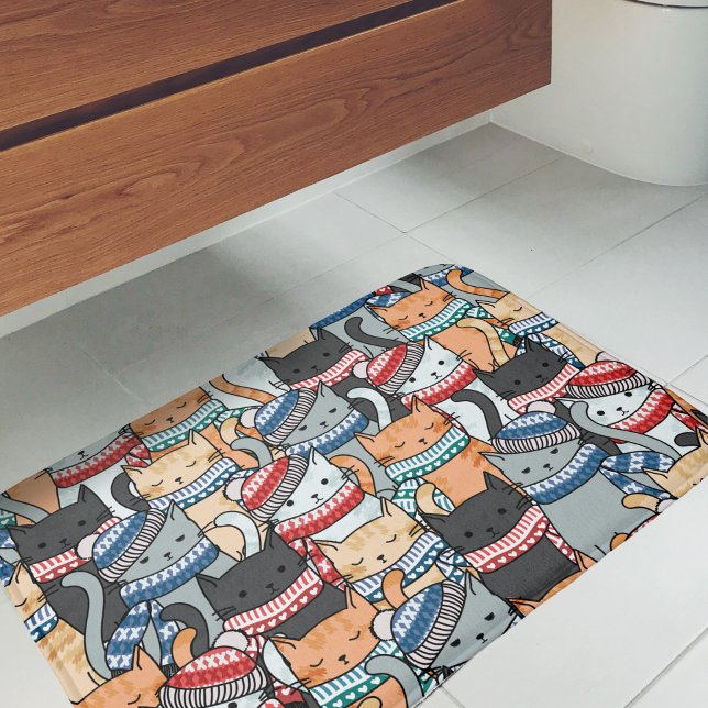 Katzen im Winter-Skarven & Hats-Muster Badematte (Cats in Scarves Bath Mat)