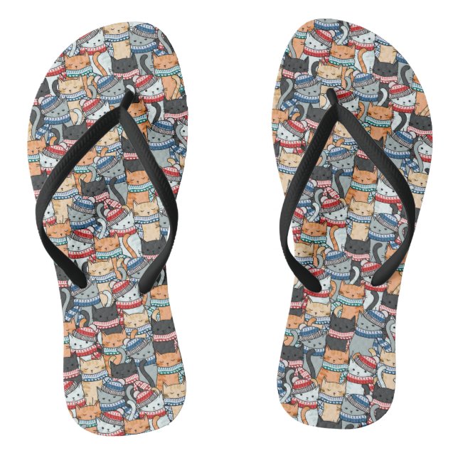 Katzen im Winter-Skarven & Hats-Muster Flip Flops (Fußbett)
