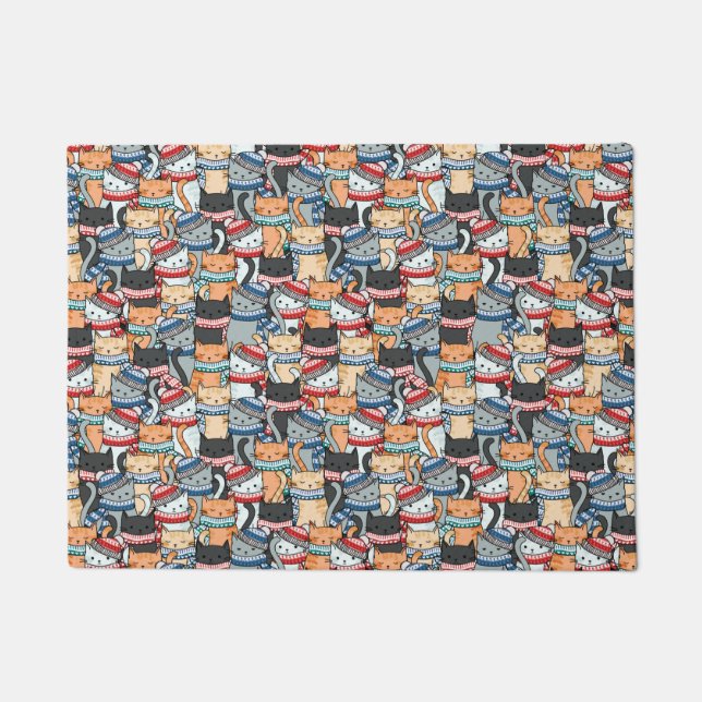 Katzen im Winter-Skarven & Hats-Muster Fußmatte (Vorderseite)