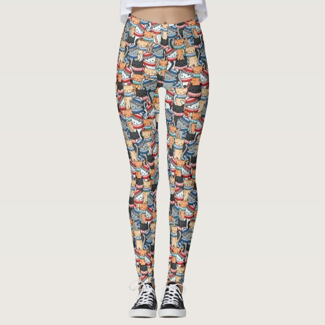 Katzen im Winter-Skarven & Hats-Muster Leggings (Vorderseite)