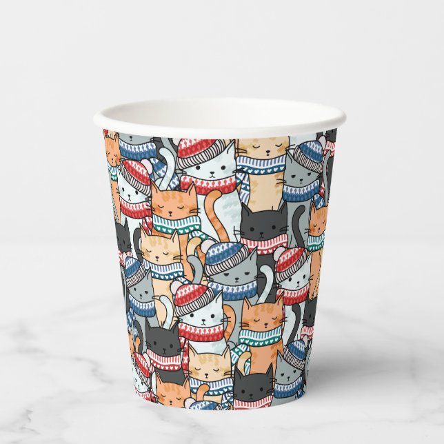 Katzen im Winter-Skarven & Hats-Muster Pappbecher (Vorderseite)
