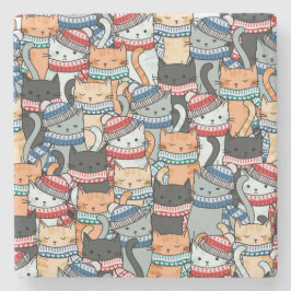 Katzen im Winter-Skarven & Hats-Muster Steinuntersetzer