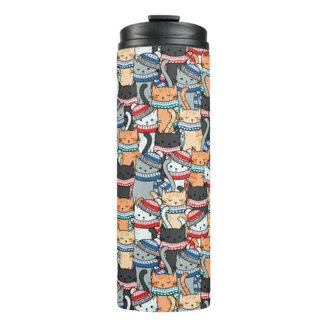 Katzen im Winter-Skarven & Hats-Muster Thermosbecher (Vorderseite)