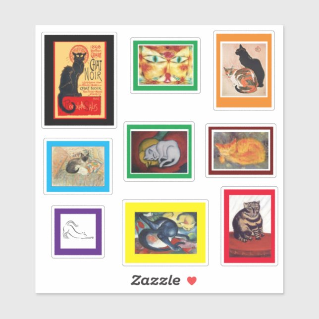 Katzen in berühmter Kunst Aufkleber (Blatt)