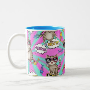 Katzen in Brillen, Pop Art, von Natasha Us   Zweifarbige Tasse