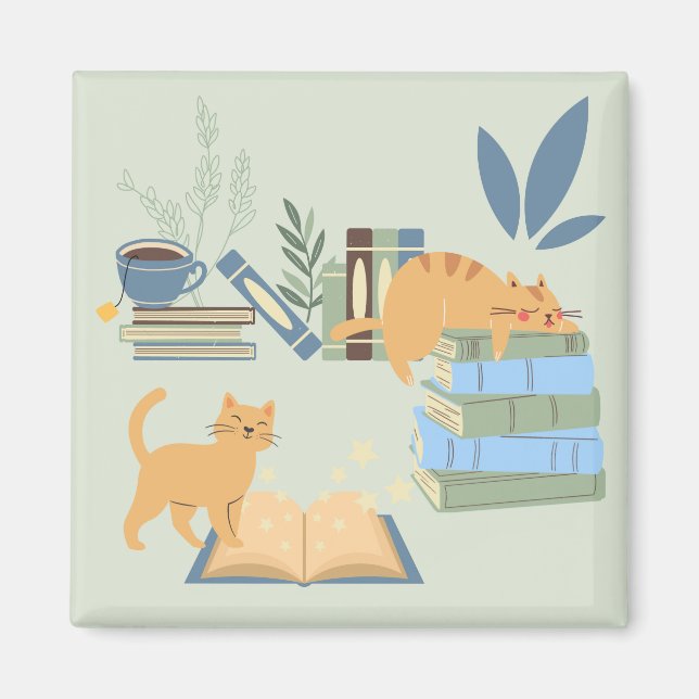 Katzen in Büchern Magnet (Vorne)