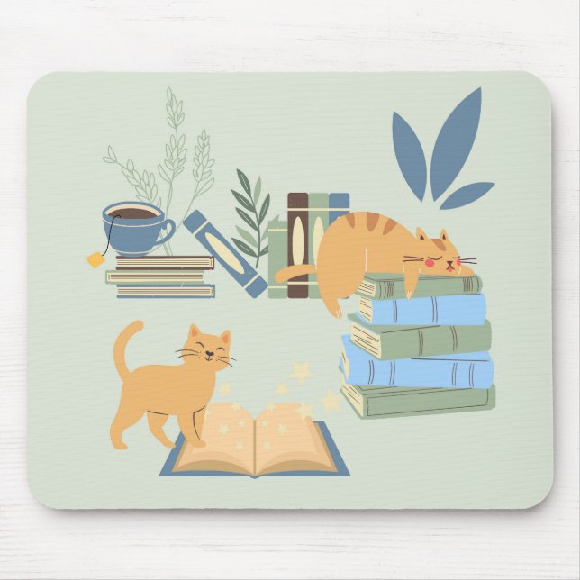 Katzen in Büchern Mousepad (Vorne)