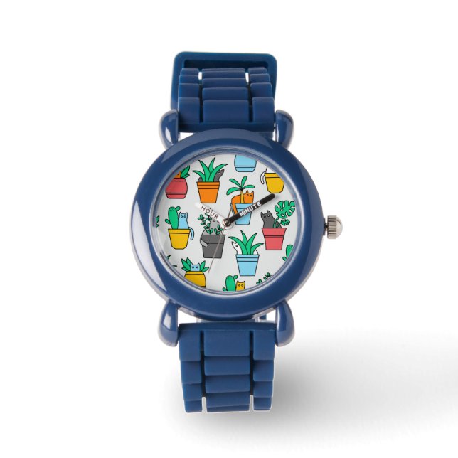 Katzen in den Blumentöpfen Armbanduhr (Vorderseite)