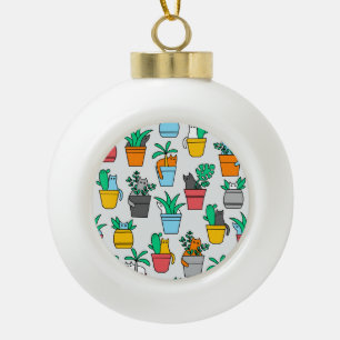 Katzen in den Blumentöpfen Keramik Kugel-Ornament