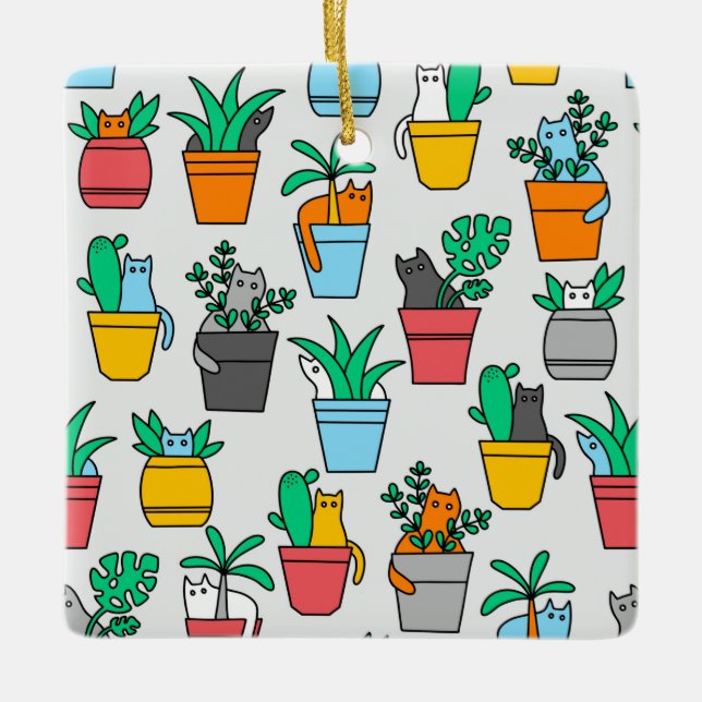 Katzen in den Blumentöpfen Keramikornament (Vorderseite)