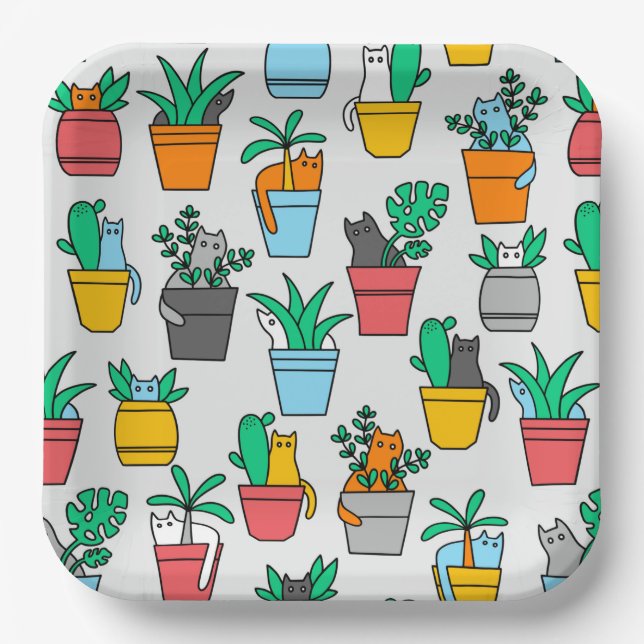 Katzen in den Blumentöpfen Pappteller (Vorderseite)