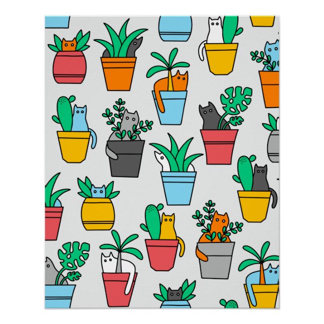 Katzen in den Blumentöpfen Poster (Vorderseite)