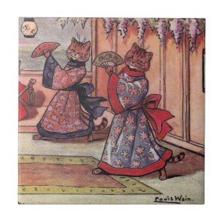 Katzen in den Kimonos Vintager Louis Wain Fliese