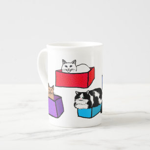 Katzen in der bunten Kasten-Knochen-China-Tasse Prozellantasse